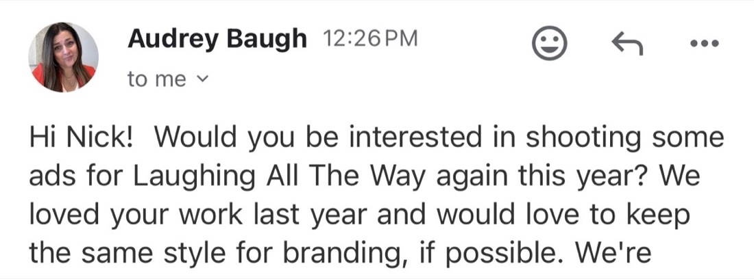 Client testimonial about returning for another ad shoot